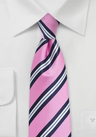 Pink and Blue Repp Stripe Tie in XL