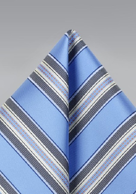 Striped Pocket Square in Blue and Gray
