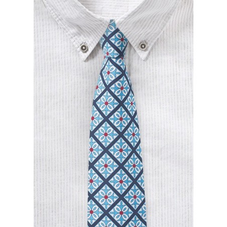 Tile Pattern Cotton Skinny Tie