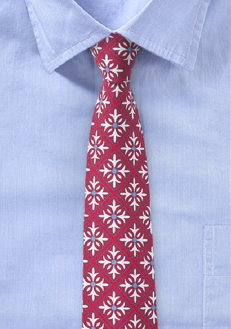 Geometric Tile Pattern Tie in Red