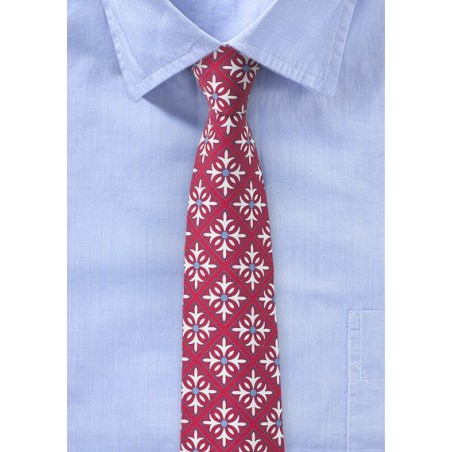 Geometric Tile Pattern Tie in Red