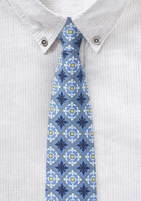 Cotton Print Summer Tie in Light Blue