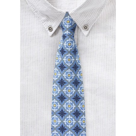 Cotton Print Summer Tie in Light Blue