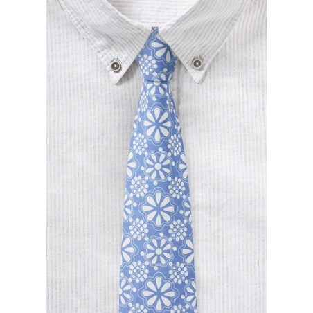 Pale Blue Floral Lace Cotton Tie