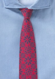 Red Tie with Geometric Lace Print in Navy