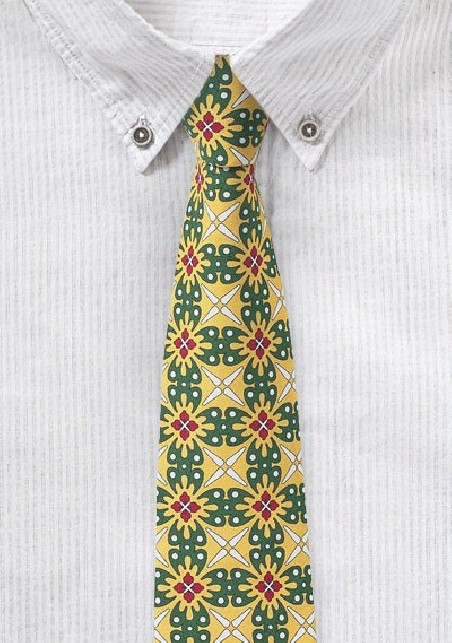 Vintage Yellow and Green Geometric Cotton Tie