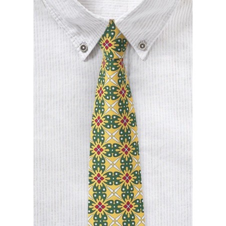 Vintage Yellow and Green Geometric Cotton Tie