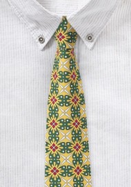 Vintage Yellow and Green Geometric Cotton Tie