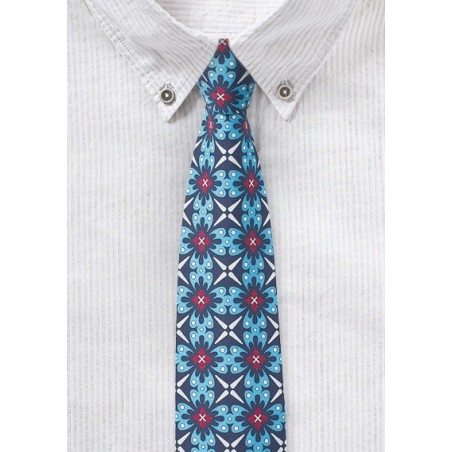 Bold Cotton Print Tie in Blue, Aqua, and Red