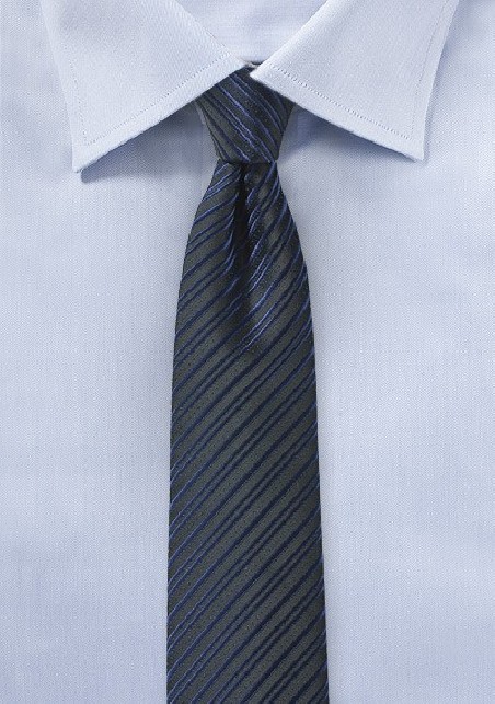Skinny Striped Tie in Midnight
