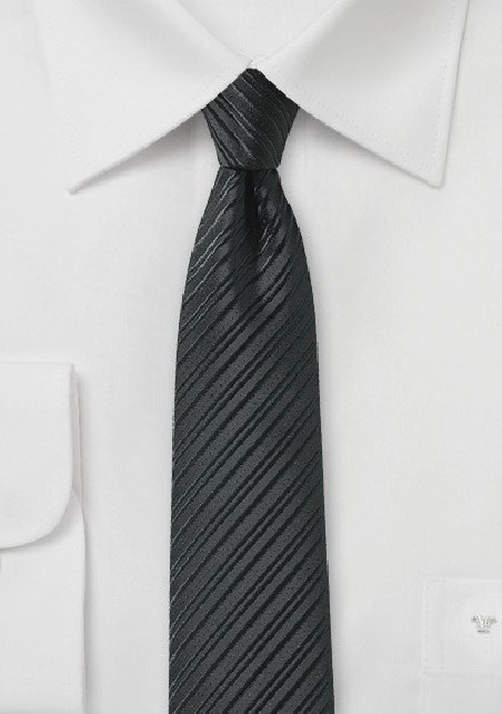 Jet Black Skinny Tie with Stripes