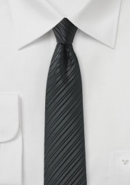 Jet Black Skinny Tie with Stripes