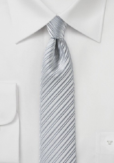 Silver Skinny Tie with Modern Stripes