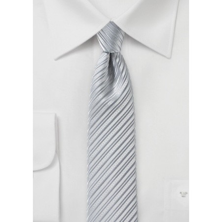 Silver Skinny Tie with Modern Stripes