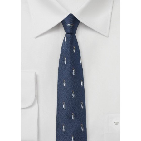 Navy Tie with Penguin Pattern