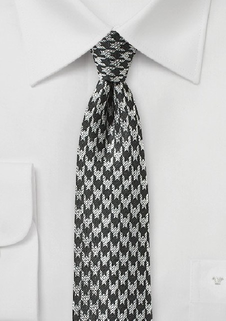 Charcoal and Silver Houndstooth Check Tie