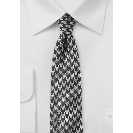Charcoal and Silver Houndstooth Check Tie