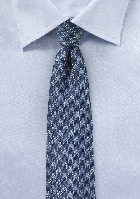 Blue Houndstooth Check Tie