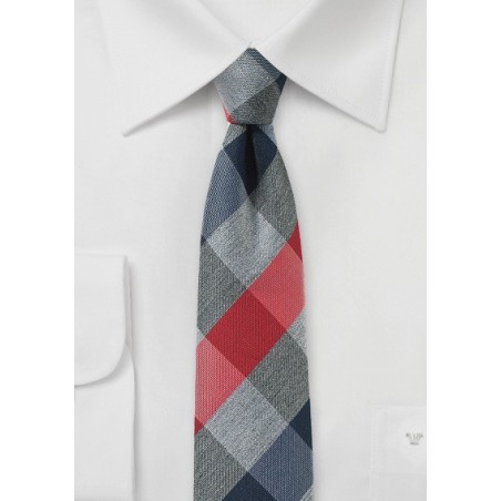 Red, Grey, and Navy Plaid Tie