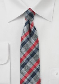 Trendy Tartan Plaid Tie in Grey, Navy, and Red