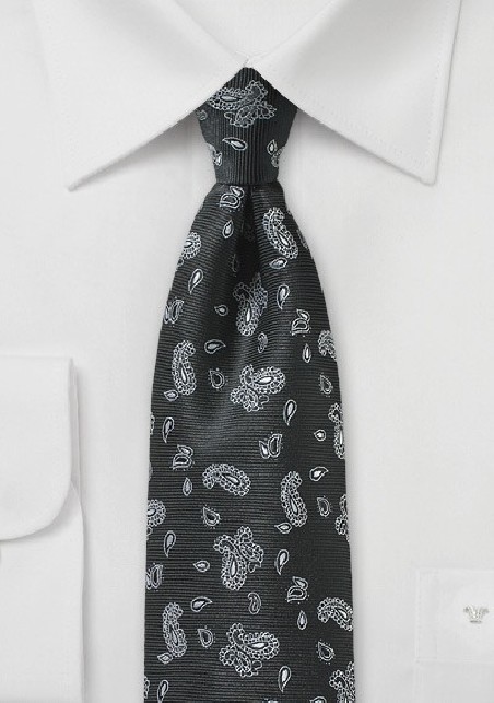 Black Tie with Silver Woven Paisleys