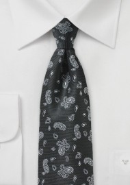 Black Tie with Silver Woven Paisleys