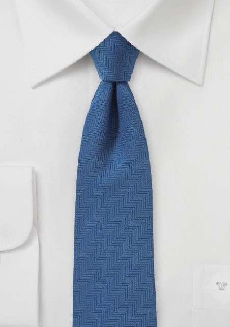 Steel Blue Skinny Tie with Herringbone