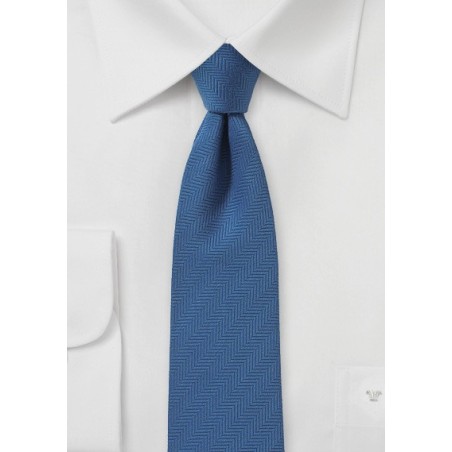 Steel Blue Skinny Tie with Herringbone