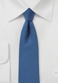 Steel Blue Skinny Tie with Herringbone