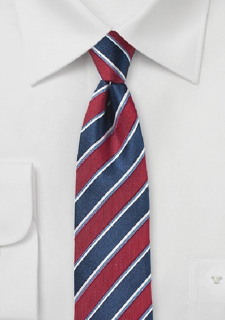 Awning Stripe Tie in Cherry and Navy