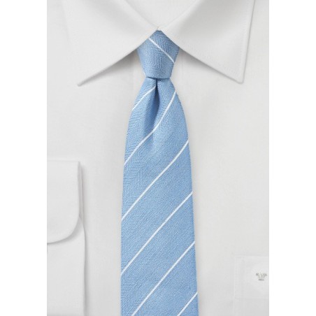 Powder Blue Striped Linen Tie