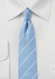 Powder Blue Striped Linen Tie