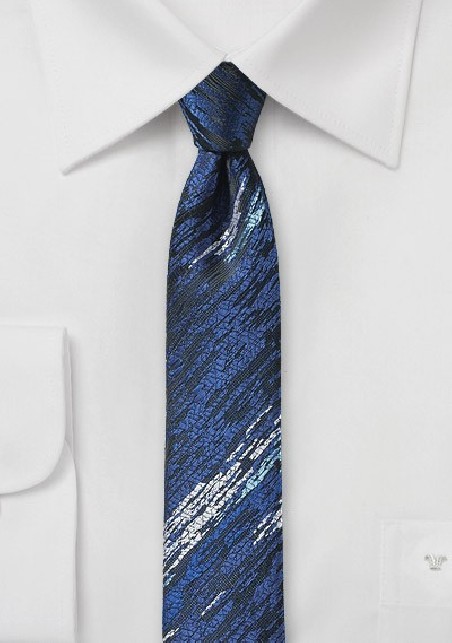 Super Skinny Blue Tie with Wood Grain Texture
