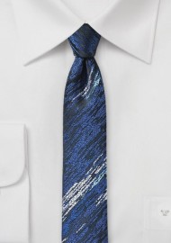Super Skinny Blue Tie with Wood Grain Texture