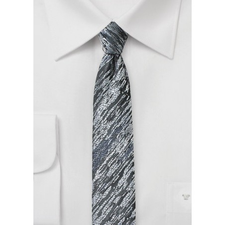 Silver Wood Grain Texture Skinny Tie