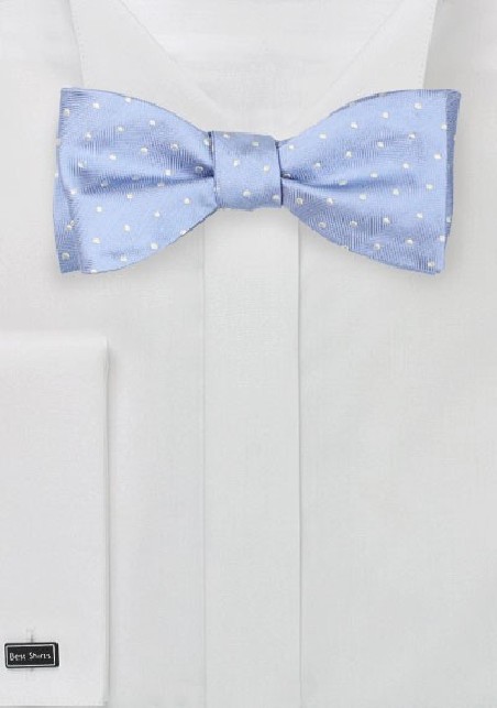 Soft Blue Bow Tie with Polka Dots