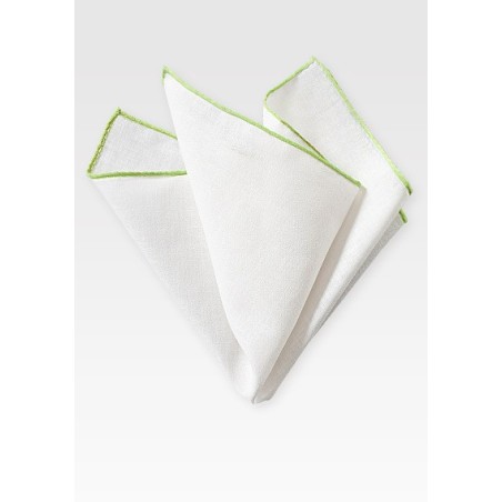 White Linen Hanky with Lime Border