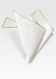 White Linen Hanky with Lime Border