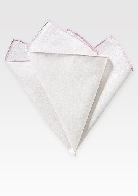White Linen Hanky with Blush Color Border