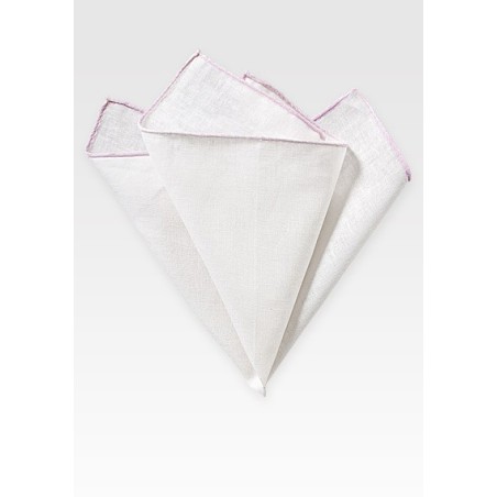 White Linen Hanky with Blush Color Border