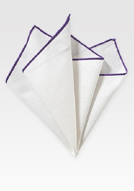 White Pocket Square with Purple Border