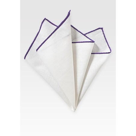 White Pocket Square with Purple Border