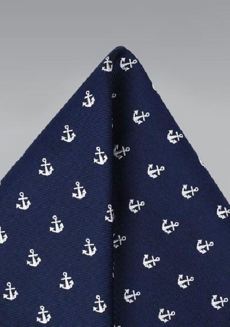 Navy Pocket Square with Anchors