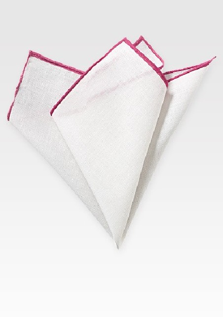 White and Hot Pink Linen Hanky