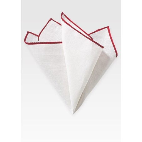White and Red Linen Pocket Square