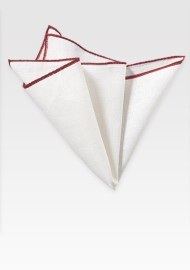 White and Burgundy Linen Pocket Square