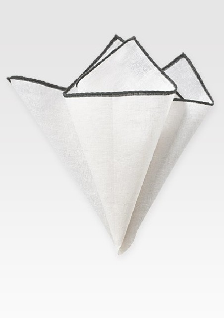 White and Pewter Gray Linen Pocket Square