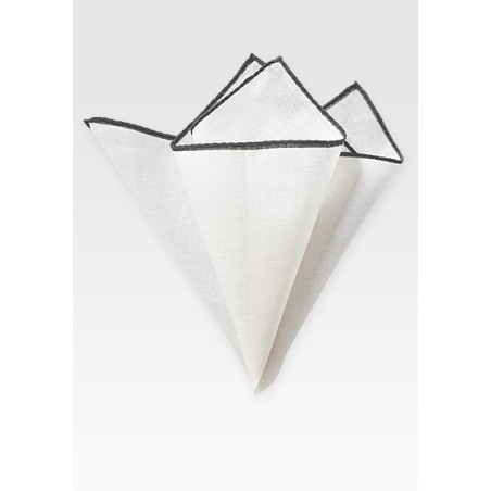 White and Pewter Gray Linen Pocket Square