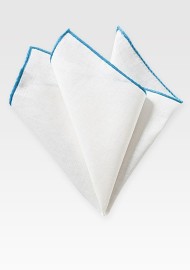 White and Aqua Linen Pocket Square