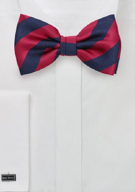 Navy and Red Striped Bow Tie